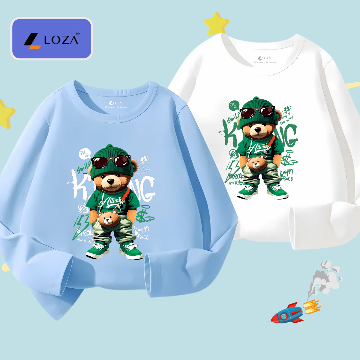 Áo thun dài tay bé trai in gấu King - Loza Kids KT3250