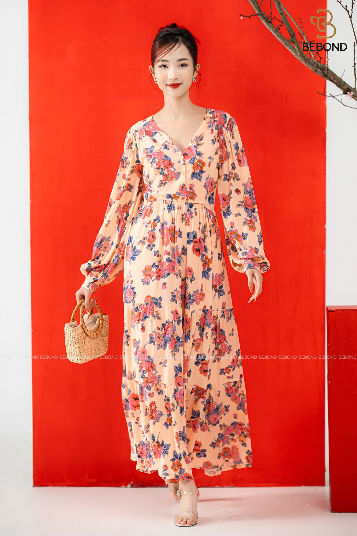 Đầm maxim cổ tim BE HOA HỒNG- Wendy Dress_thumbnail_1