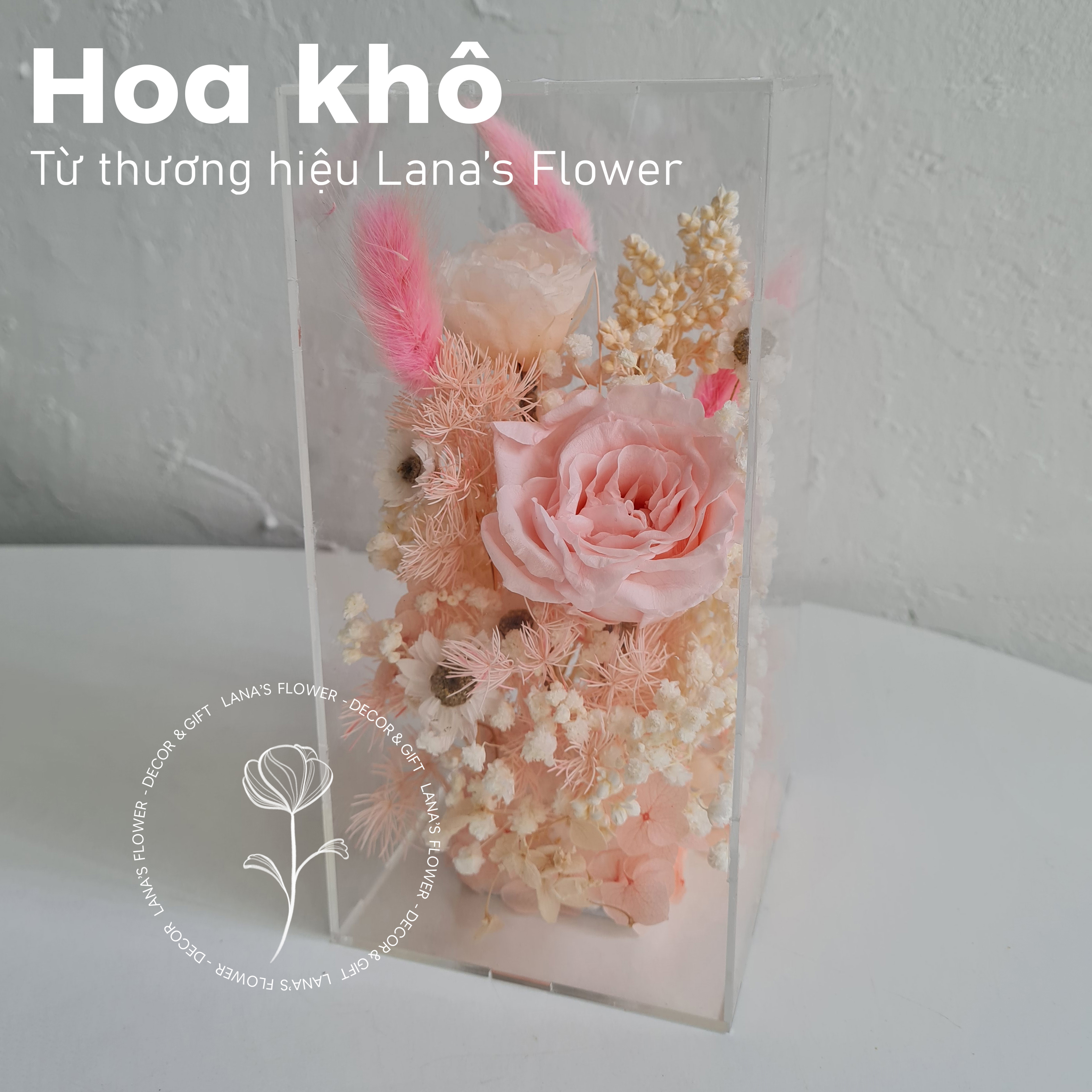 Hộp hoa khô Mica - Tone hồng