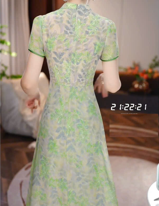 18198-Đầm xòe A vạt xẻ cách điệu cổ tàu kết nút (  voan, lót)_thumbnail_3