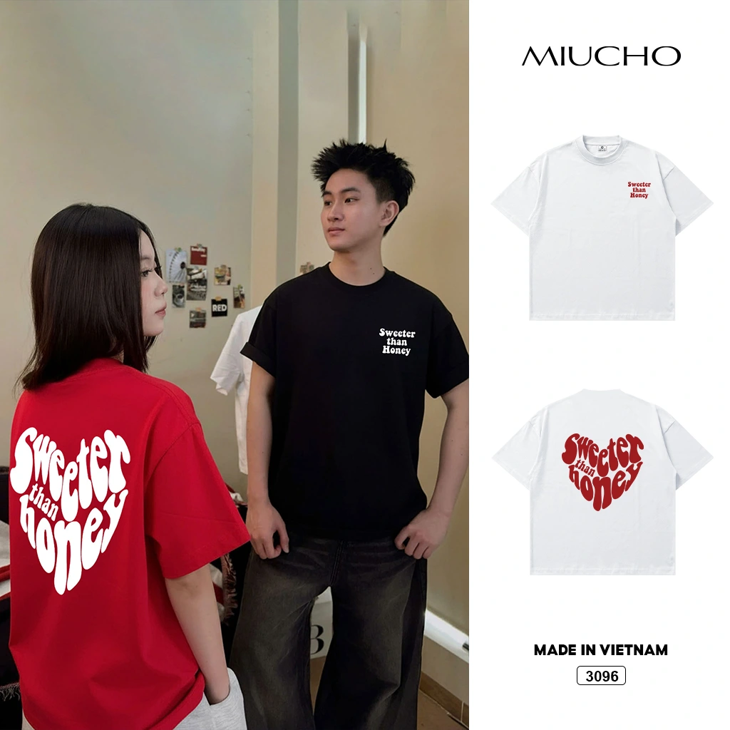 Áo thun boxy couple Miucho basic phối tim 3096