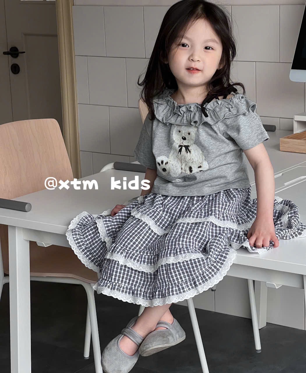 (CV7) Chân váy xòe kẻ ca rô dáng dài phong cách Hàn Quốc thời trang bé gái 2025_thumbnail_0