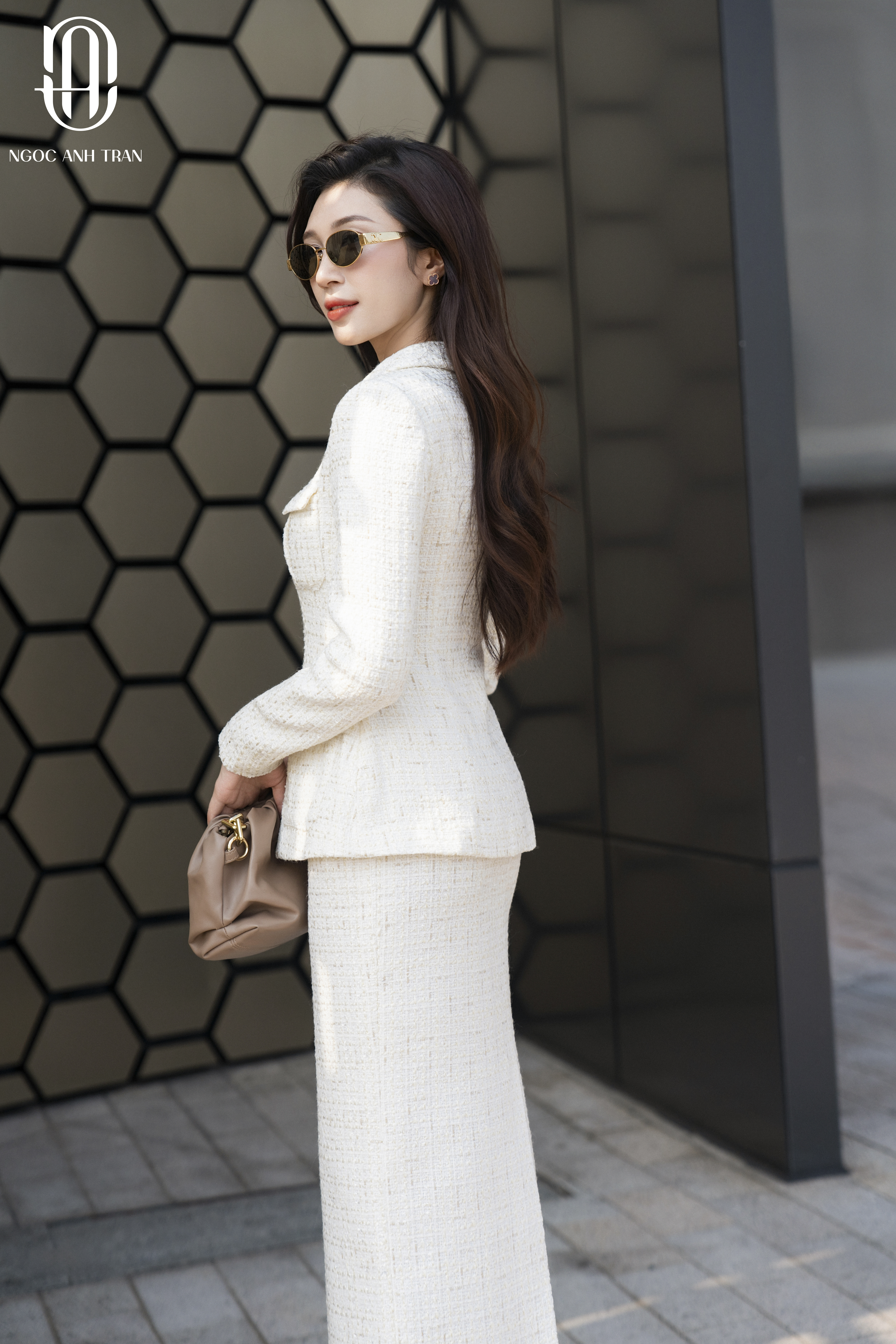 CV059 Kem - Chân váy dạ dáng dài màu kem