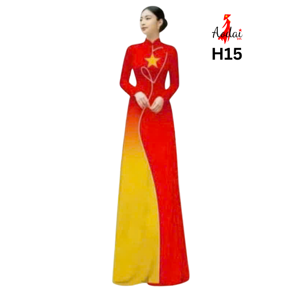 Bộ H15 Áo dài Sao vàng trái tim loang cổ cao 3cm tay dài