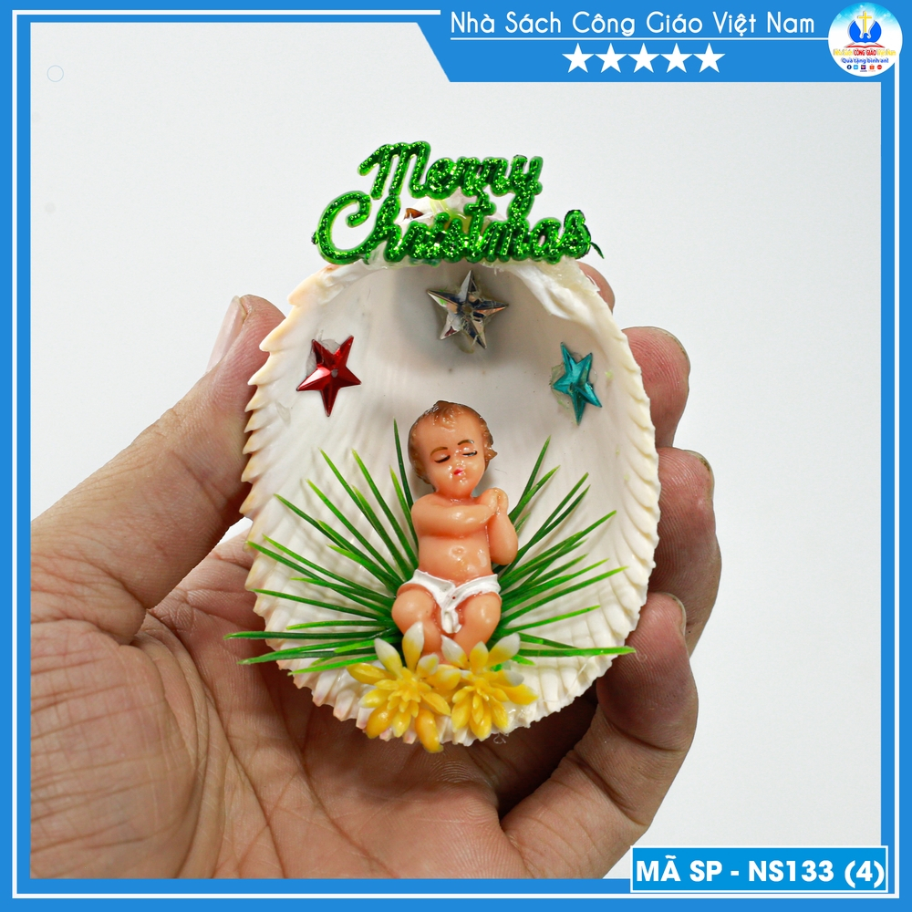 Tượng Chúa Hài Đồng Giáng Sinh mini - Vỏ ốc nhỏ NS133 Quà tặng Công Giáo, trang trí Noel_thumbnail_2