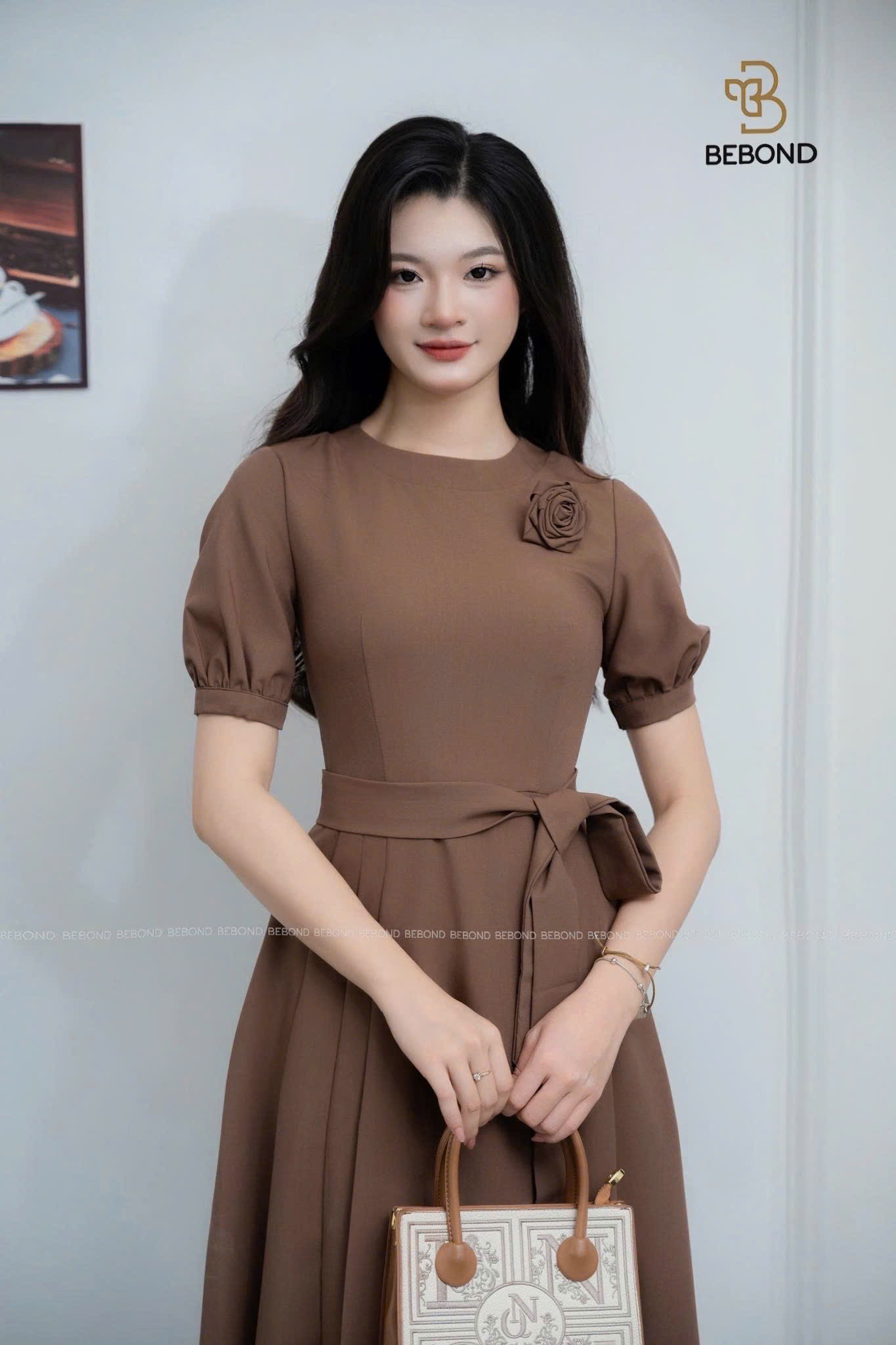 Đầm tay bồng lửng FINN màu NÂU_thumbnail_3