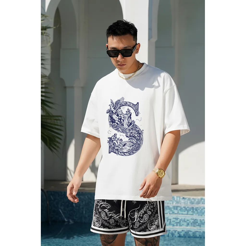 Áo thun form rộng nam Miucho Iconic vải cotton thoáng mát trẻ trung chữ S basic 2764_thumbnail_3