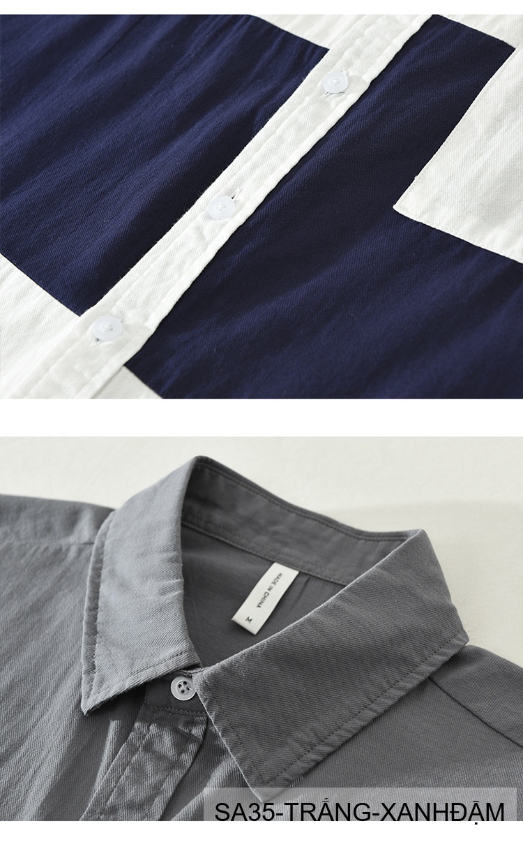 SA35 - Áo Sơ Mi Nam Tay Ngắn Phong Cách Nhật Bản, Chất Liệu Bông 100%, Thiết Kế Phối Màu Trẻ Trung_thumbnail_8