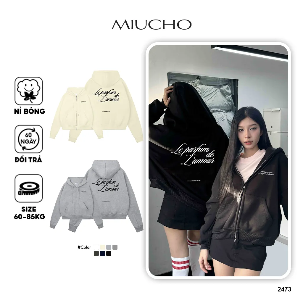 Áo hoodie zip form boxy basic 2473 Miucho chất vải nỉ bông cao cấp dày dặn in typography_thumbnail_1