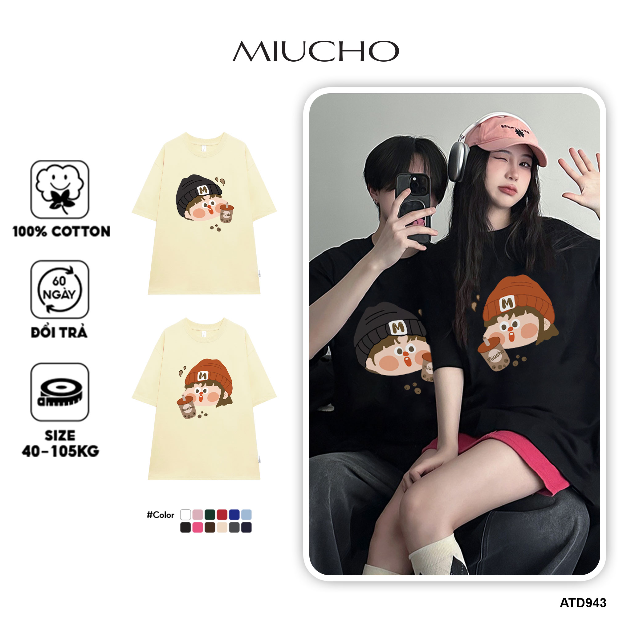 Áo thun couple cặp đôi dễ thương form rộng local brand ATD943 Miucho tay ngắn cổ tròn in mix_thumbnail_7
