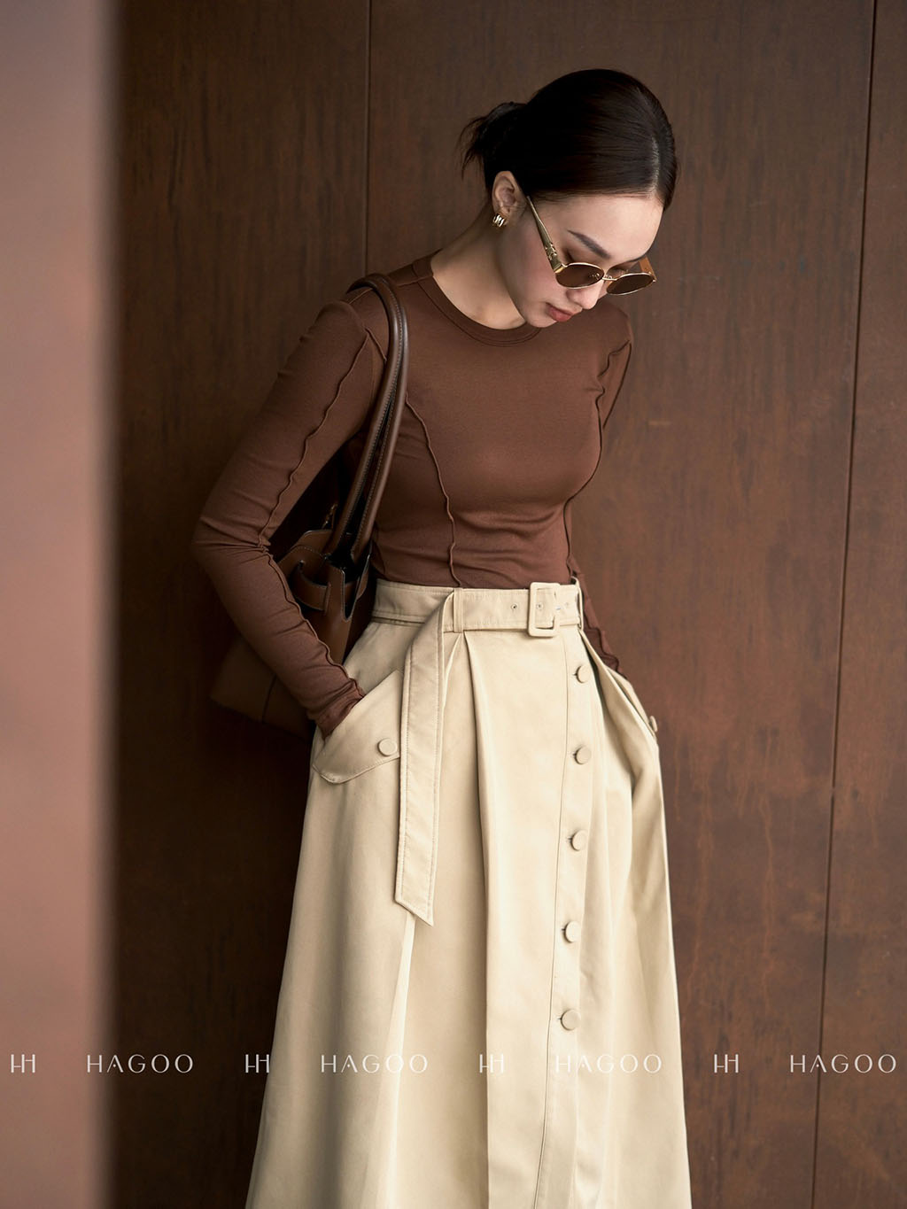 Chân váy kaki xếp ly nẹp chéo HAGOO_thumbnail_4