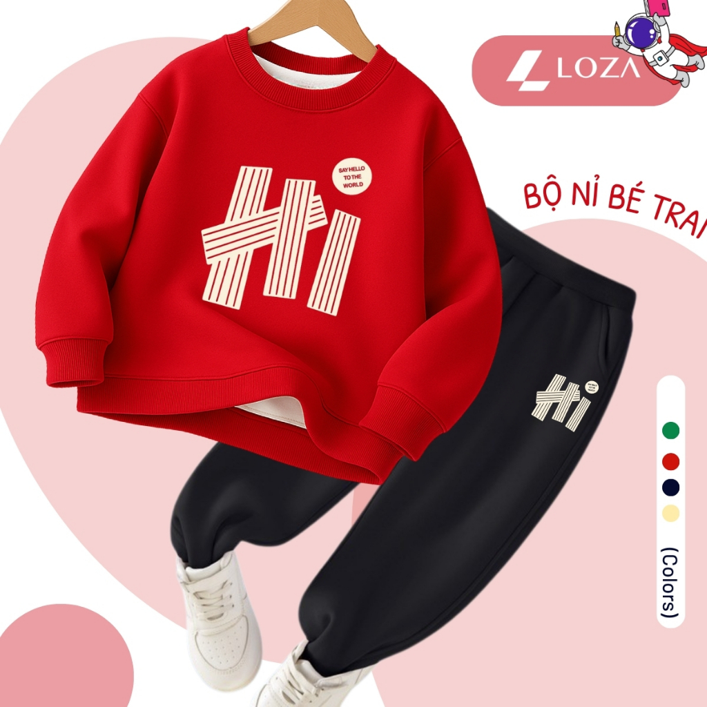Set bộ nỉ bé trai chữ 'HI' - Loza Kids BI533_thumbnail_2