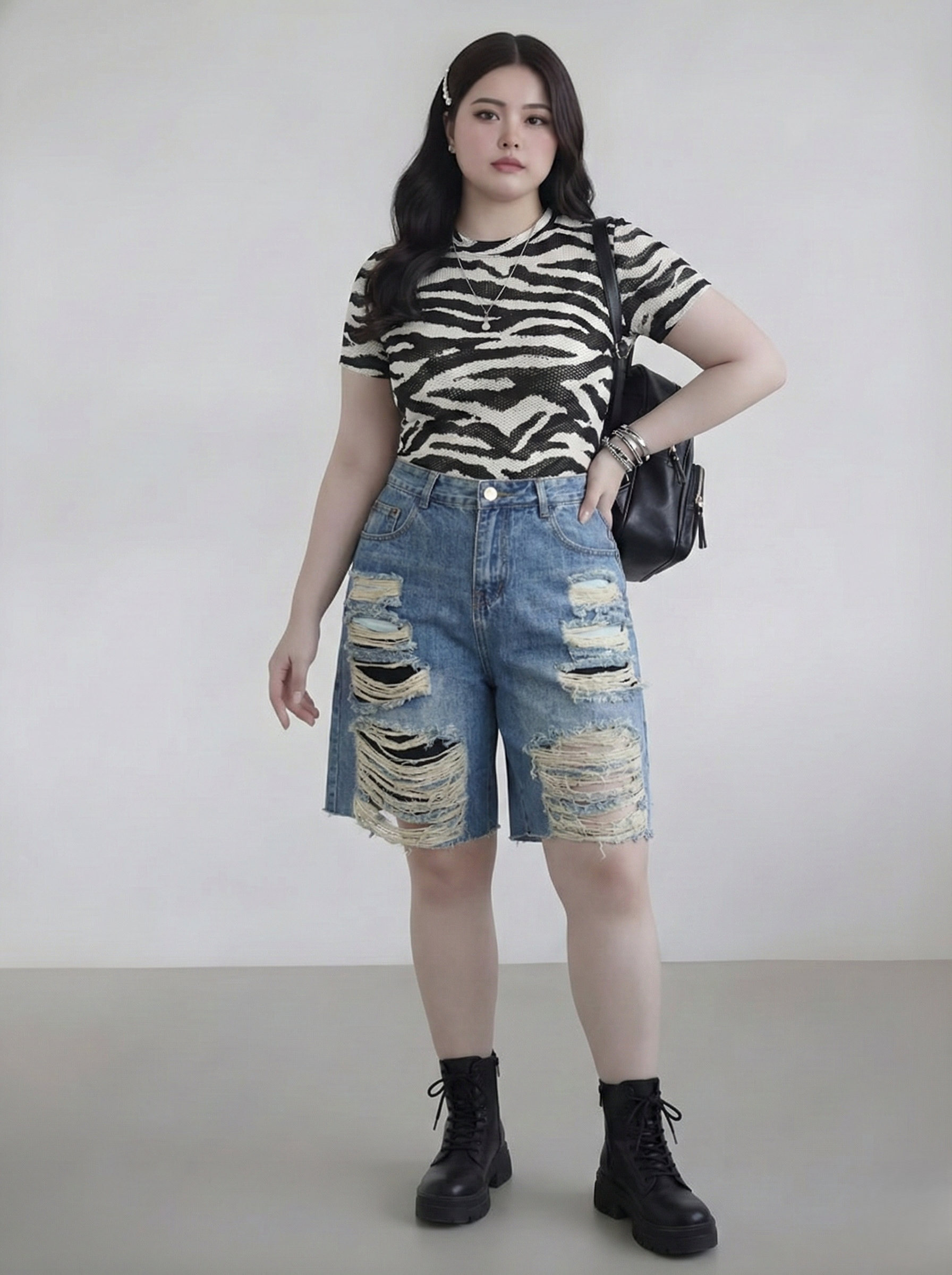 BIGSIZE- Quần short lửng siêu rách T-QSJ4011