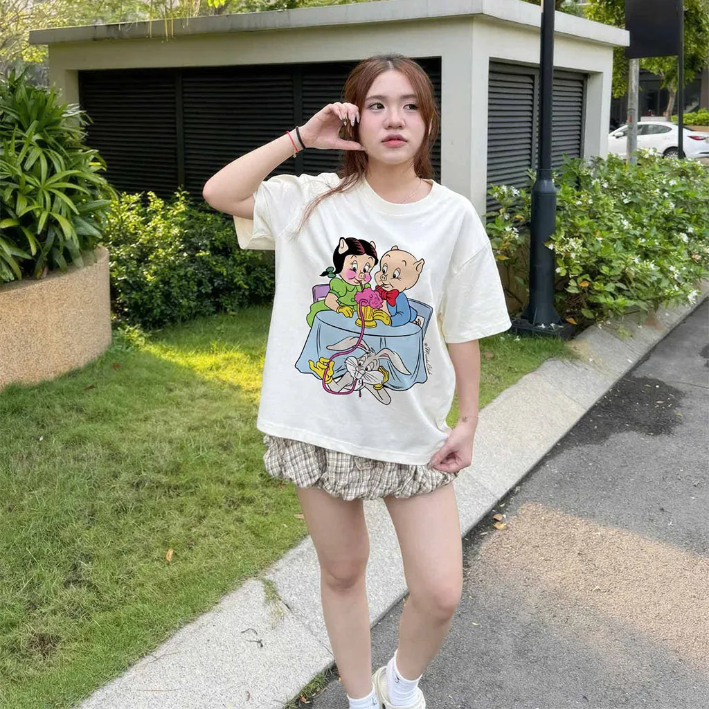Áo thun boxy hoạt hình AXD2459 Miucho cổ tròn chất vải cotton 2 chiều cao cấp dày dặn in mix_thumbnail_3