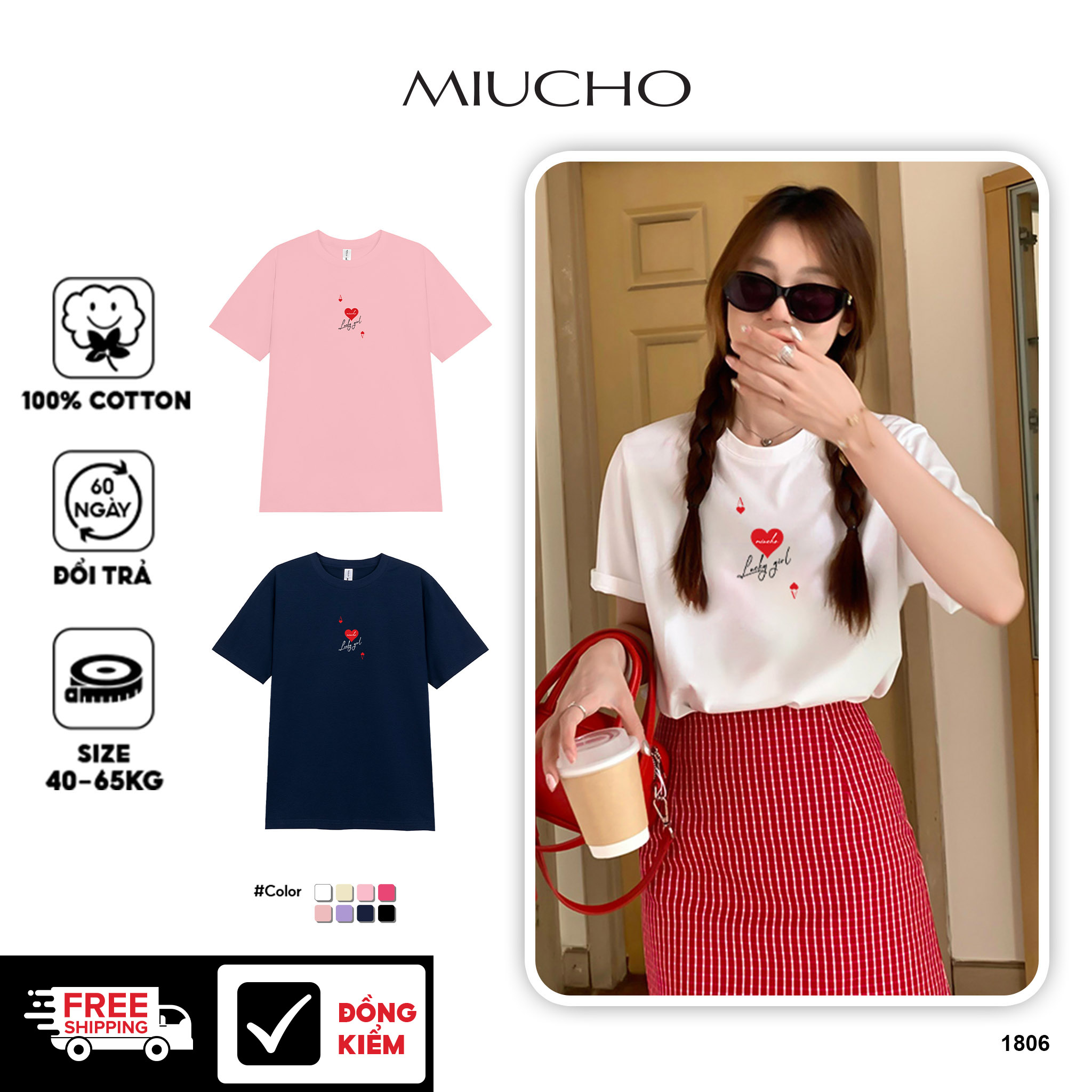 Áo thun nữ tết form vừa regular vải cotton 4c thoáng mát 1806 Miucho in basic