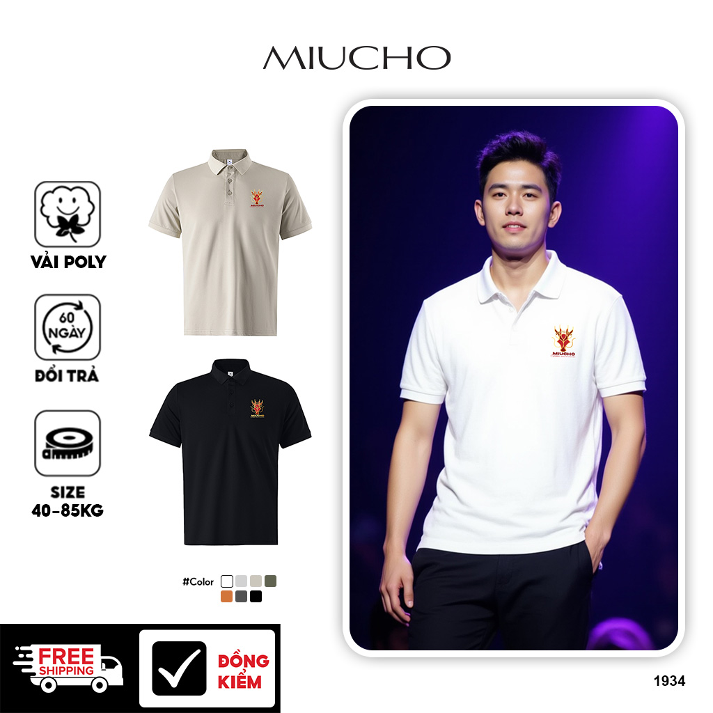 Áo polo nam form vừa 1934 Miucho Iconic vải cá sấu đứng form thoáng mát in mix