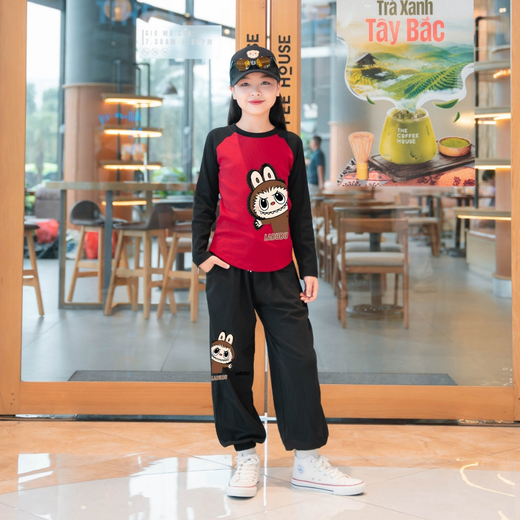 Bộ đồ bé gái Labubu thu đông giữ nhiệt - Bộ quần áo dài tay bé gái cân nặng từ 15-38kg-  Loza Kids BZ129