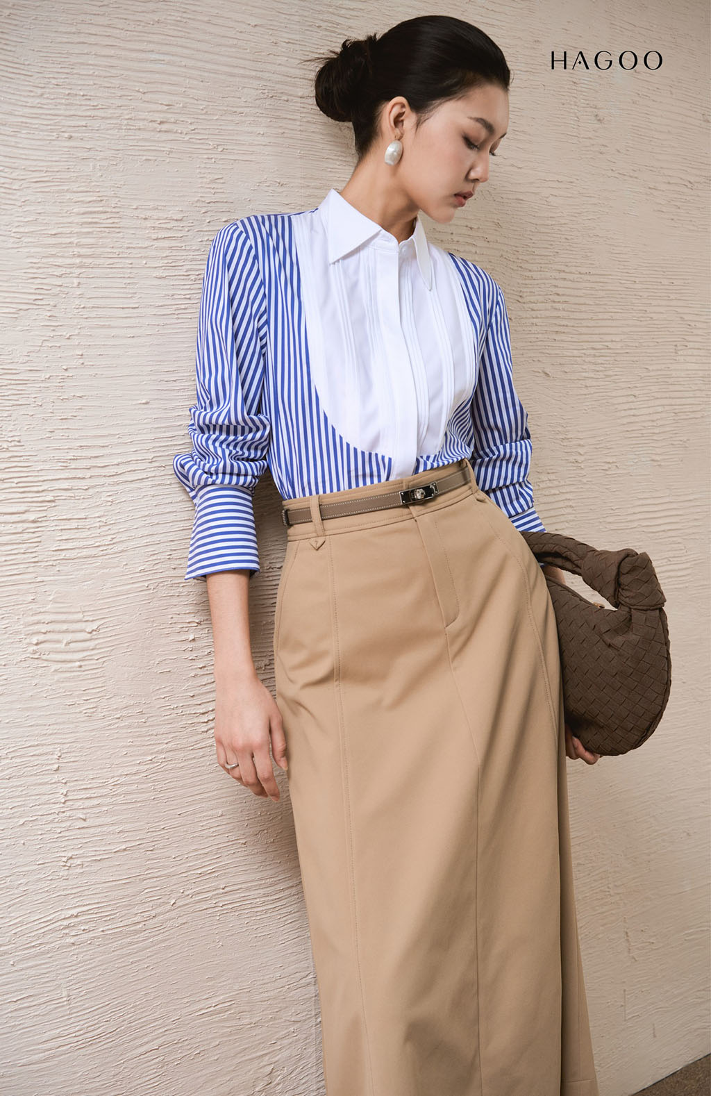Sơ mi kẻ bổ phối cầu ngực HAGOO