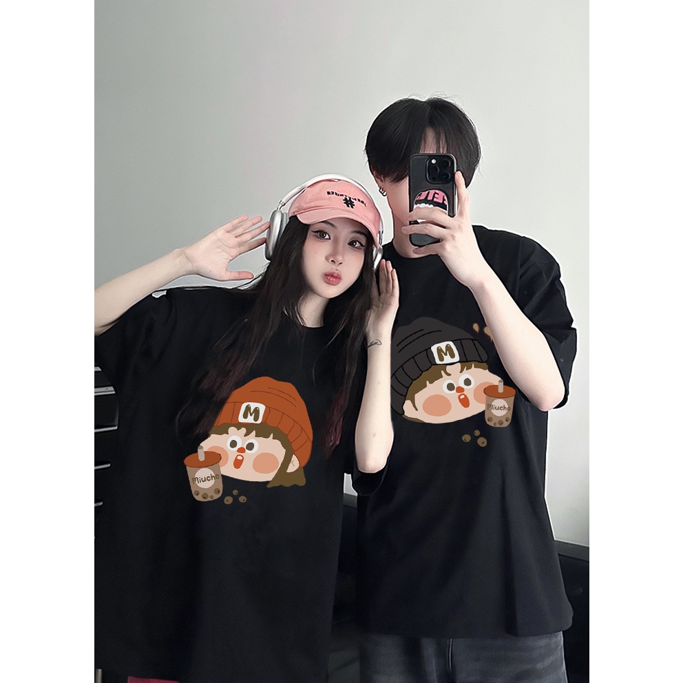 Áo thun couple cặp đôi dễ thương form rộng local brand ATD943 Miucho tay ngắn cổ tròn in mix_thumbnail_5