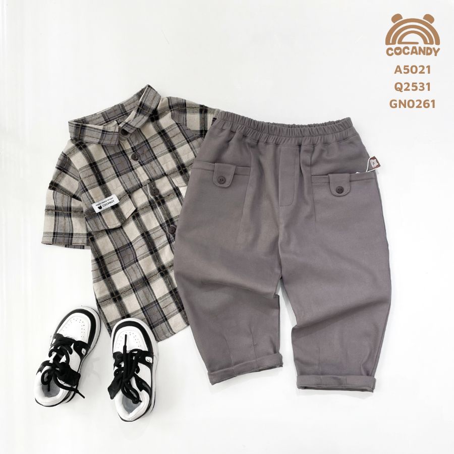 Quần dài GHI ĐẬM 2 túi ngang phối cúc gỗ_thumbnail_0