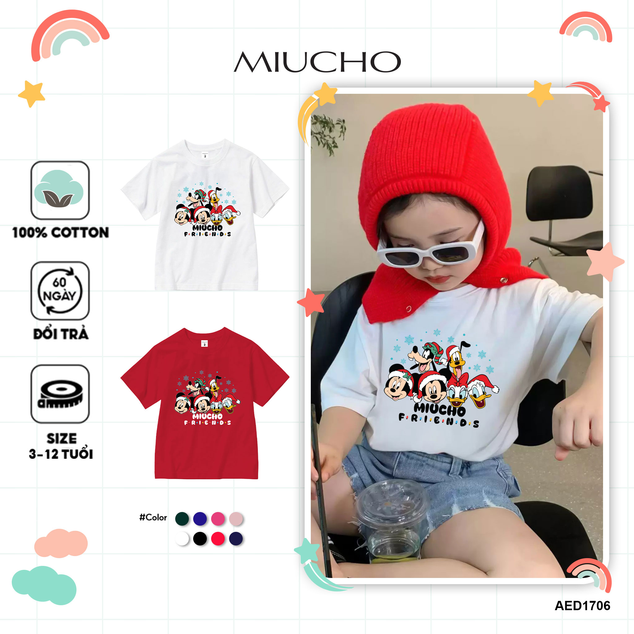 Áo thun bé gái giáng sinh noel from rộng chất vải cotton thoáng mát AED1706 Miucho Kid in graphic_thumbnail_1