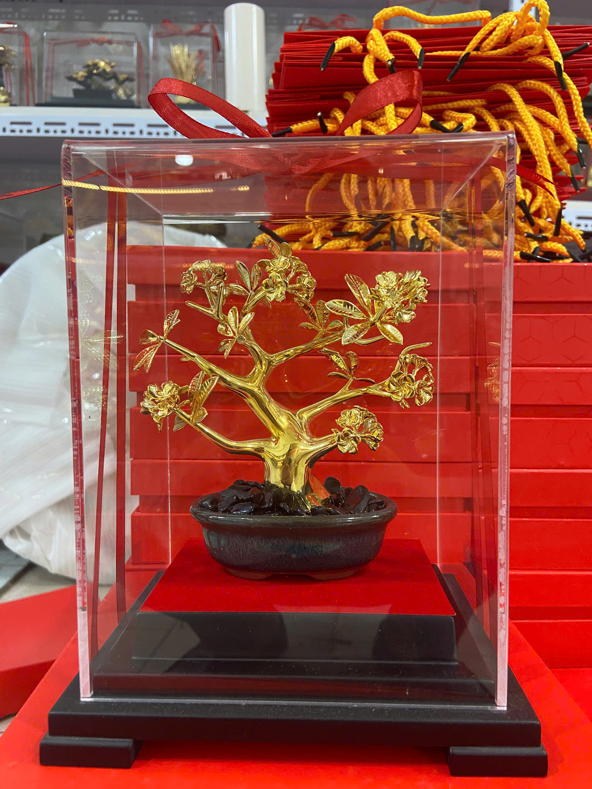 Cây mai vàng dát vàng 24k - cây quà tặng mai vàng KT 25X 23CM 