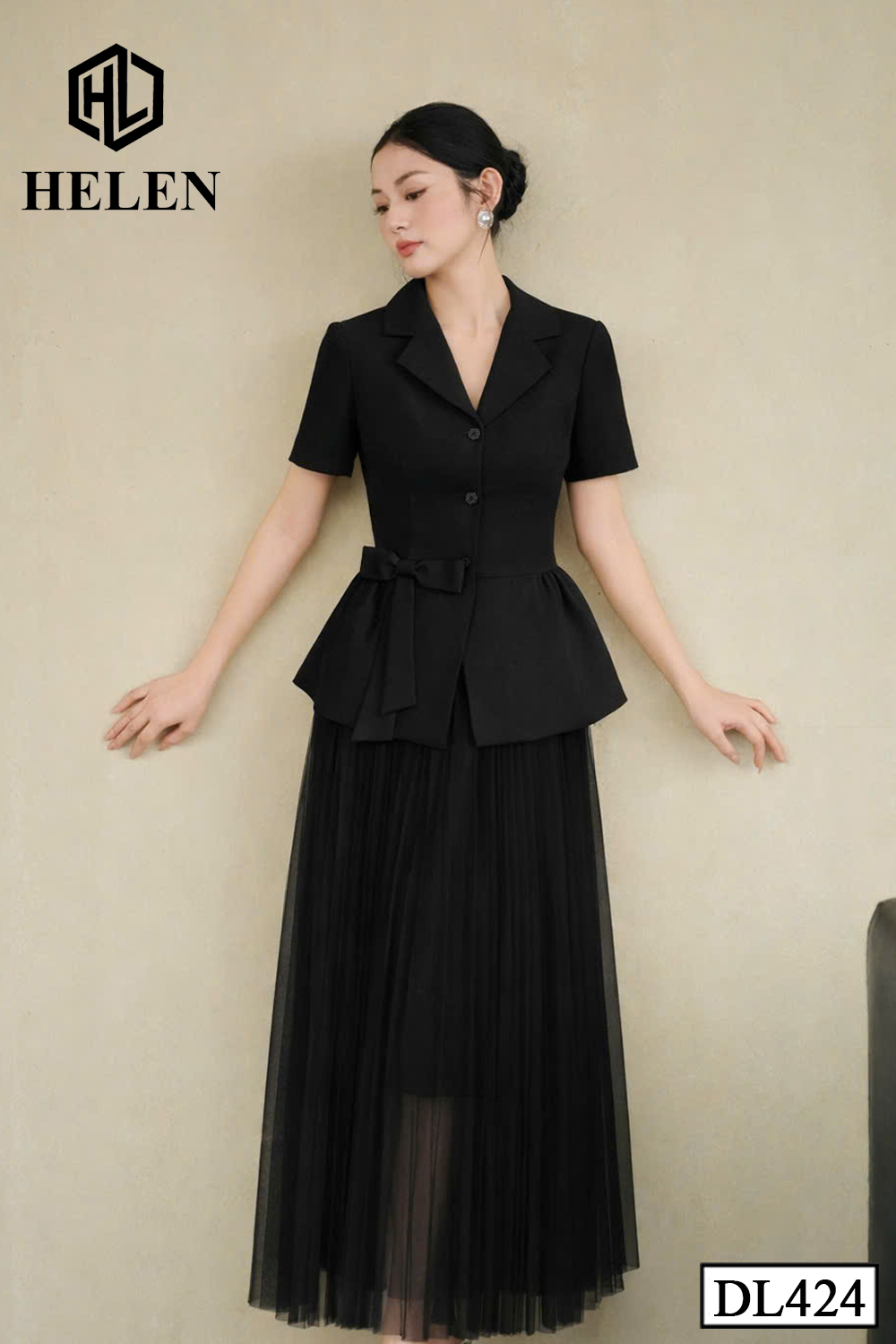 Đầm liền thân giả set đen DL424