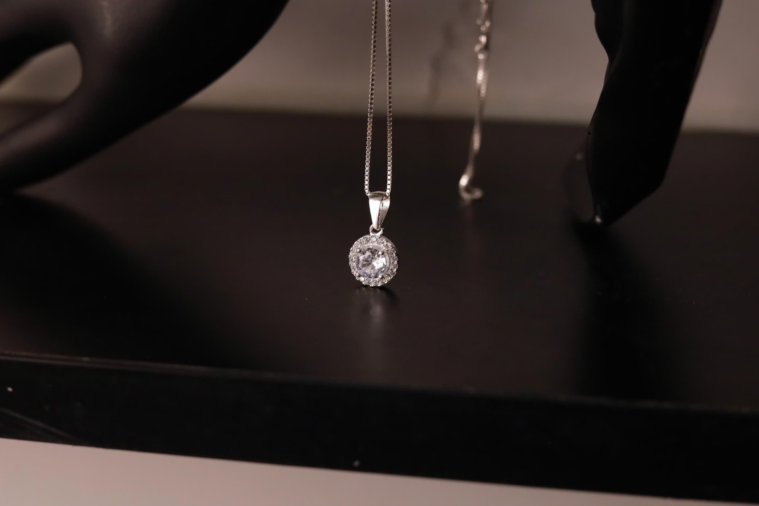 Vòng cổ bạc đá tròn dây mì xi bạch kim_thumbnail_1