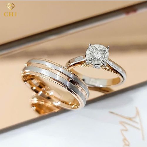 Cặp Nhẫn Cưới Kim Cương Vàng 14K CHJ518_thumbnail_0