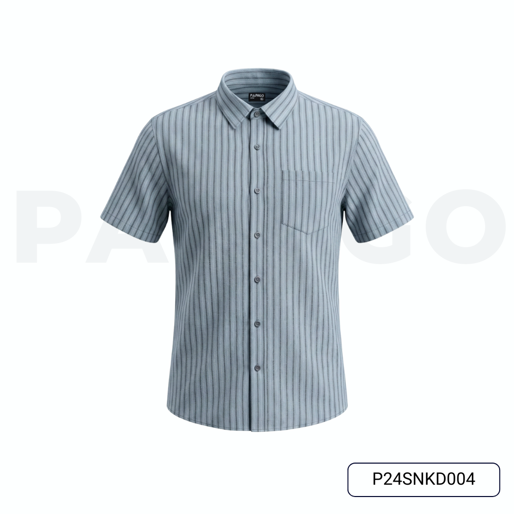 Áo sơ mi Nam Trung niên tay ngắn lai bầu kẻ sọc vải linen không nhăn P24SNKD004