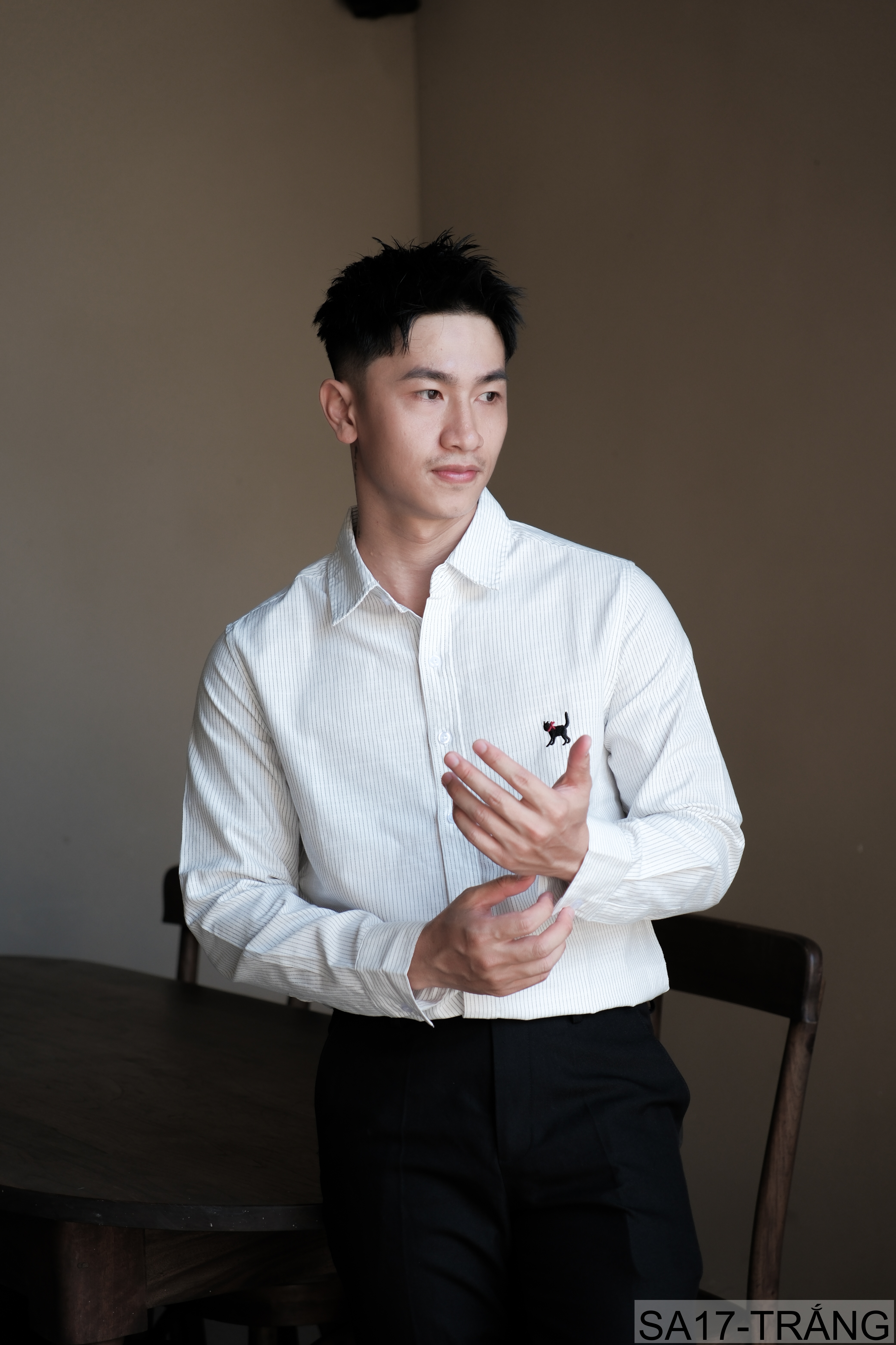 SA17 - Áo sơ mi nam dài tay thêu họa tiết mèo, form rộng, chất cotton 100%, phối sọc thời thượng_thumbnail_3