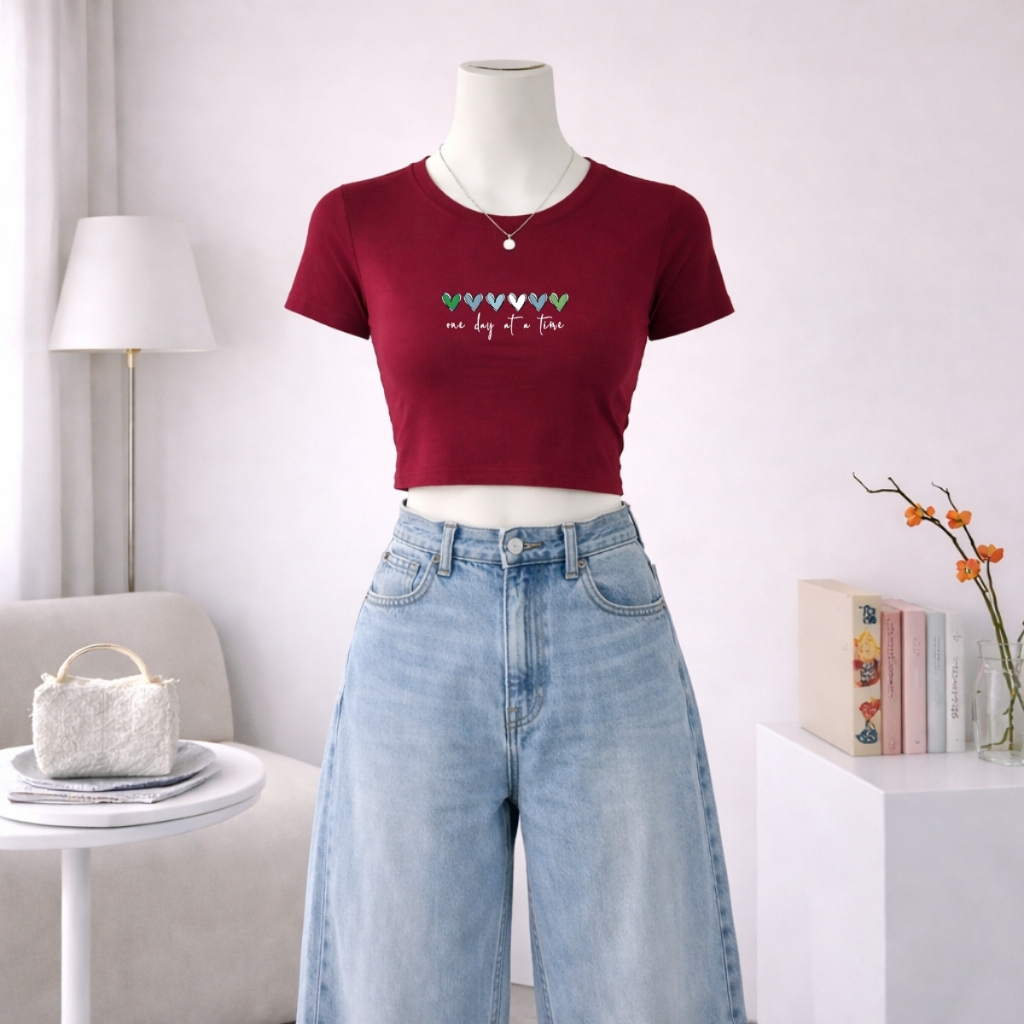 Áo croptop nữ hình 6 trái tim one day of a time dáng ôm chất thun cotton local brand WETEE - WC1158_thumbnail_0
