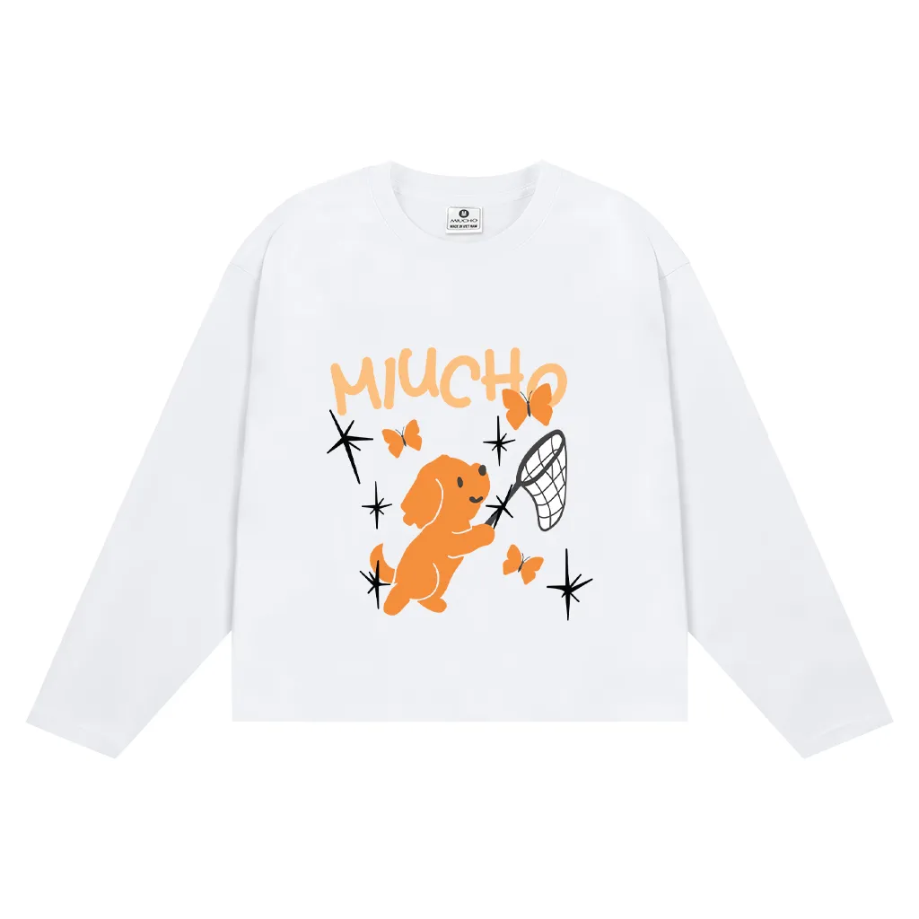 Áo thun boxy nam nữ Miucho chất vải mềm mại thoáng mát cún bắt bướm in mix 2834_thumbnail_0