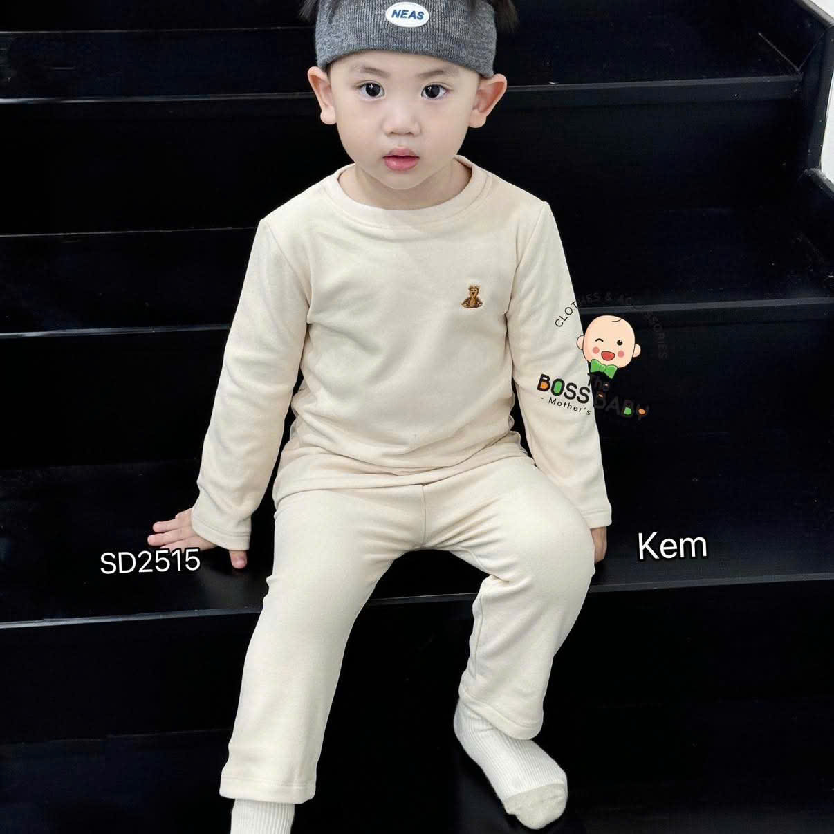 Set bộ nỉ giữ nhiệt trơn thêu gấu GAP_thumbnail_1