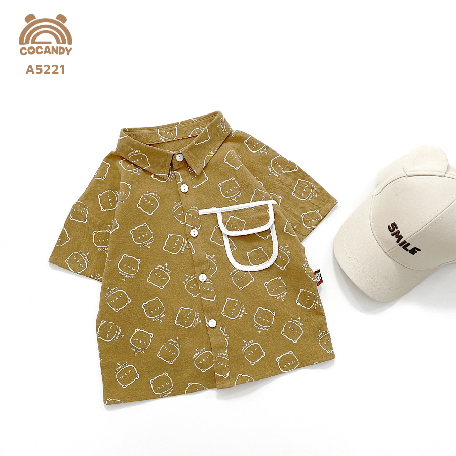 Áo cộc NÂU gấu túi ngực viền TRẮNG_thumbnail_3