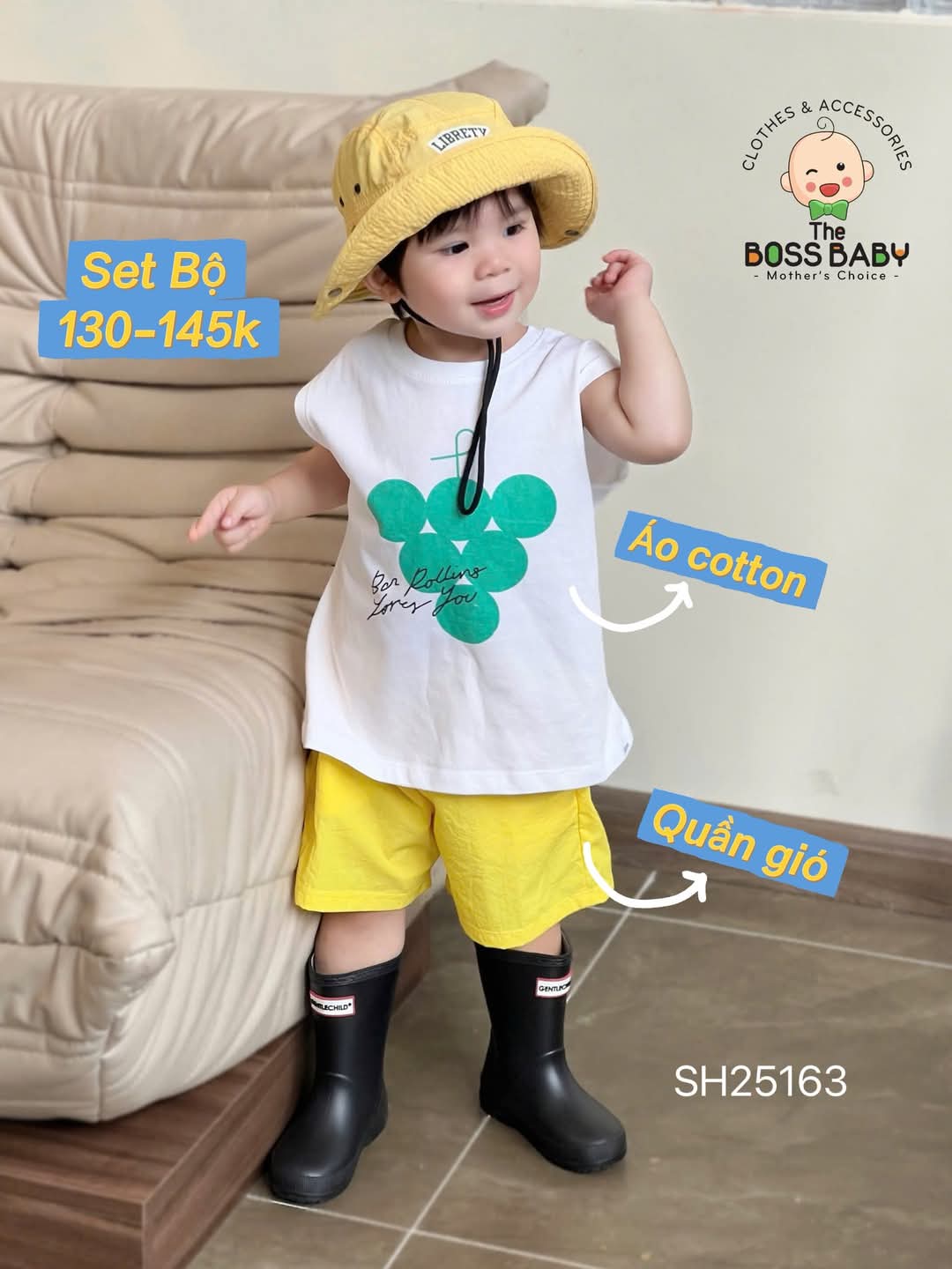 Set bộ cánh dơi gió trắng vàng họa tiết Chùm nho