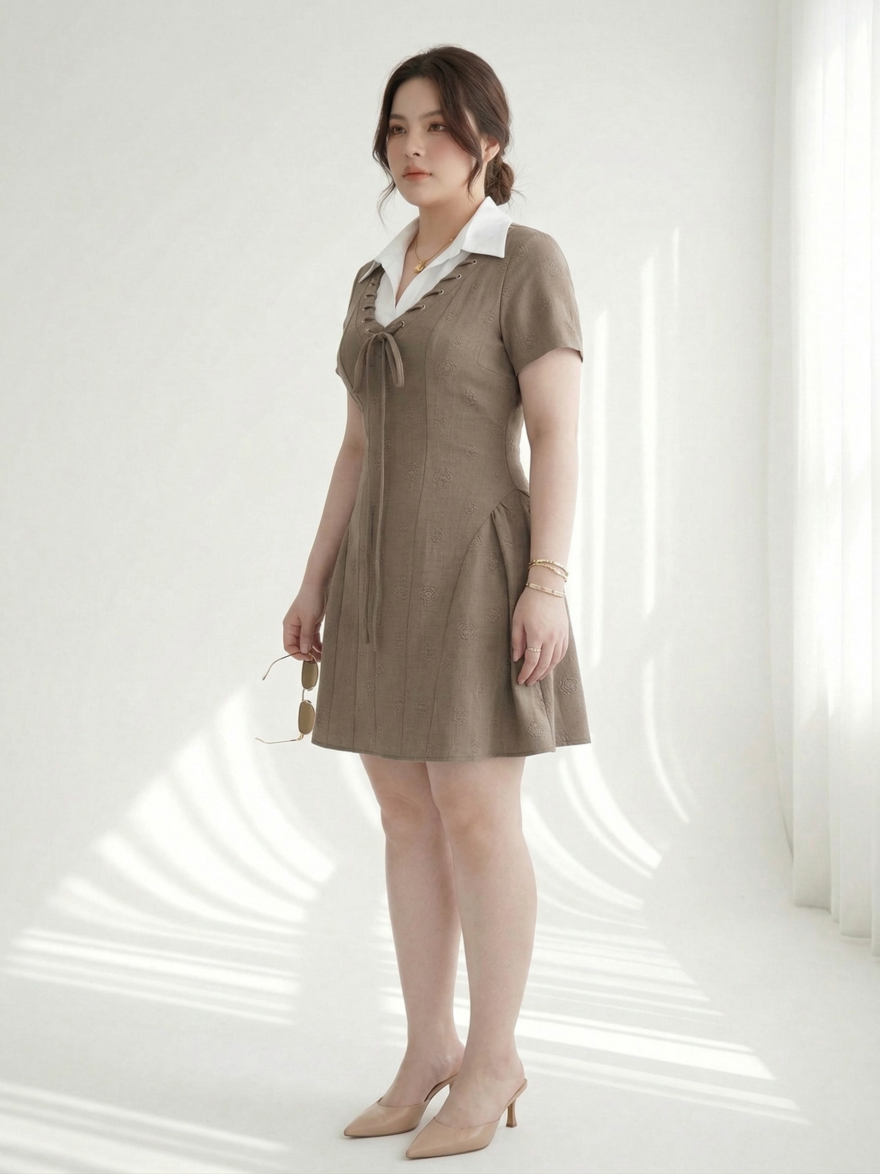 Đầm cổ sơ mi kiểu dáng A phồng bigsize DA153 dành cho nàng béo mập từ 55-95kg_thumbnail_2