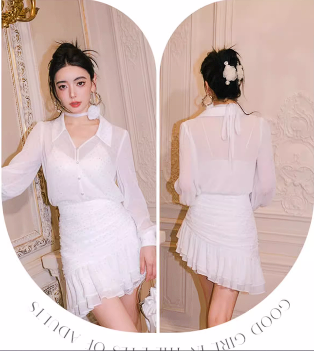 16681-Set áo dài tay kèm chân váy xéo tầng cách điệu ( voan, lót)_thumbnail_1