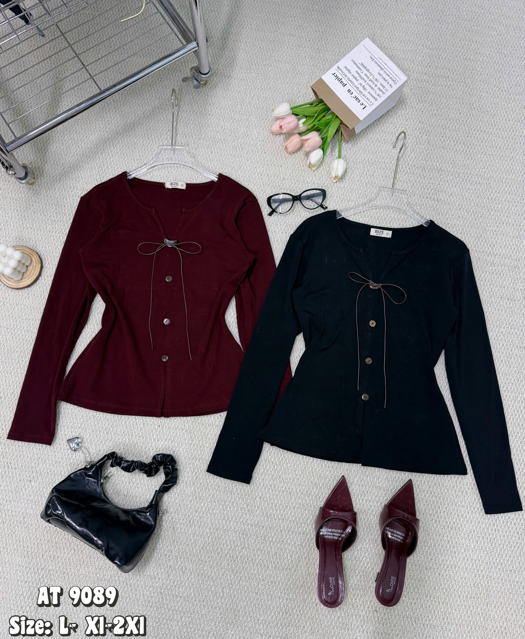 BIGSIZE NỮ - Áo thun tay dài phối nút gỗ T- AT9089_thumbnail_1