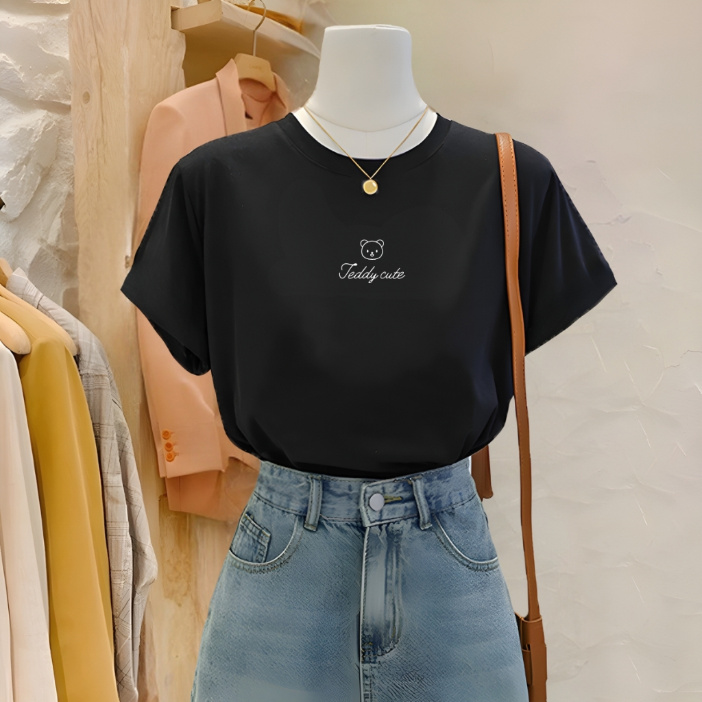 [Form Vừa] Áo phông nữ form vừa màu đen phong cách Hàn Quốc chất liệu thun 95% cotton - LOZA G0156_thumbnail_2