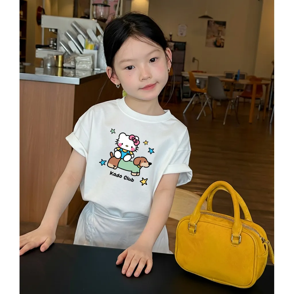 Áo thun kid Kado vải cotton cao cấp thoáng mát tay ngắn cổ tròn Kitty và cún in artwork 2882_thumbnail_3