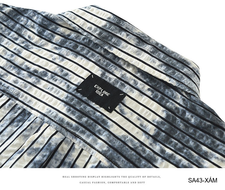 SA43 - Áo sơ mi nam tay ngắn sọc dọc phong cách streetwear, chất cotton thoáng mát, dáng rộng thoải mái_thumbnail_13