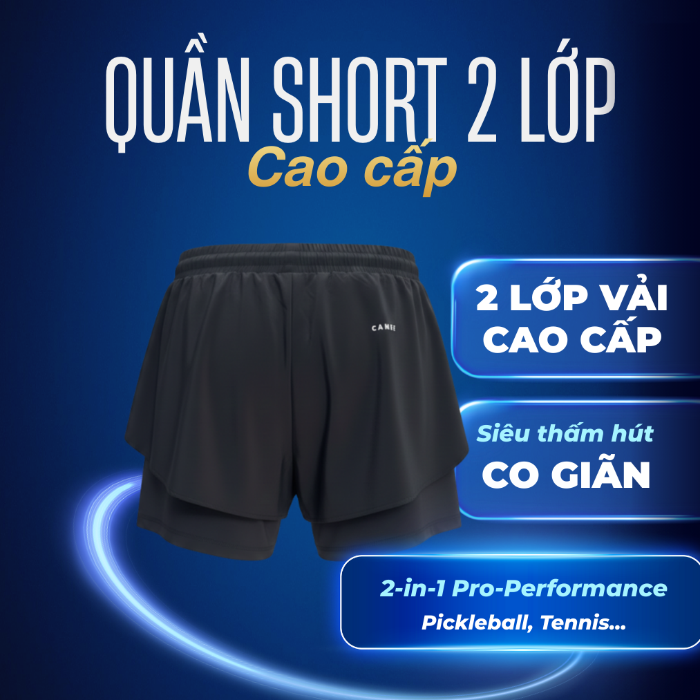 Quần Short Nam 2 Lớp Cao Cấp - Đen