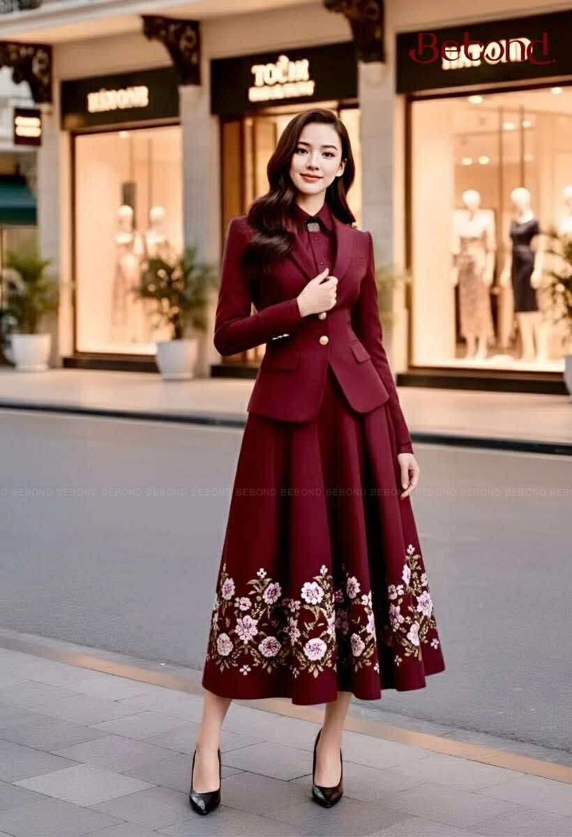 Set vest sơ mi MAROON màu ĐỎ