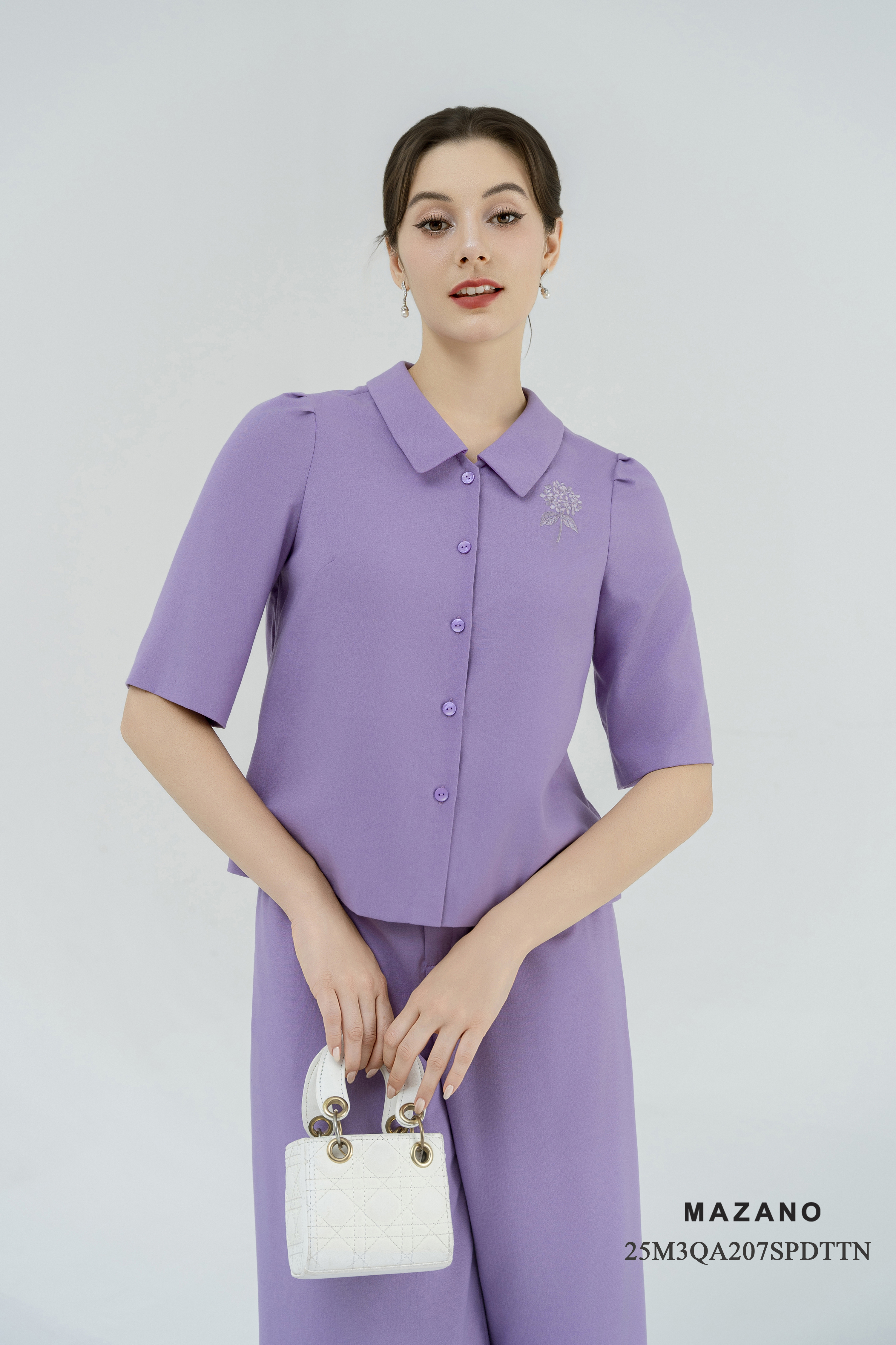 Bộ Quần và Áo suông Vải thô pha linen Thêu hoa thủ công Cổ nằm Tay lỡ Dài quần tới mắt cá chân_thumbnail_3