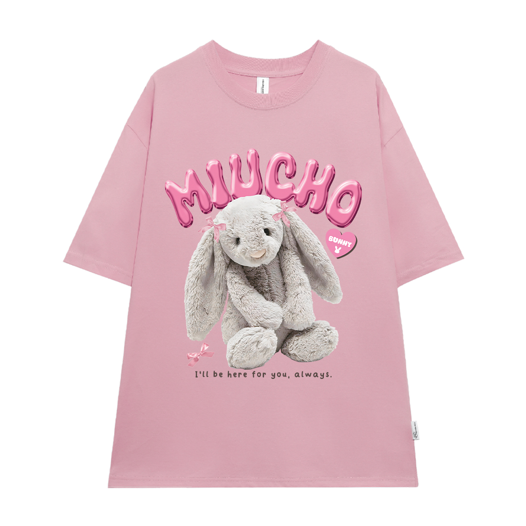 Áo thun thỏ Bunny form rộng local brand ATD1248 Miucho tay ngắn vải cotton co giản cổ tròn in mix_thumbnail_6