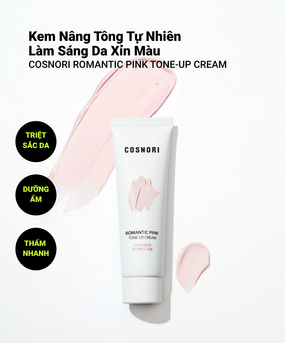 COSNORI ROMANTIC PINK TONE-UP CREAM - Kem Nâng Tông Tự Nhiên Làm Sáng Da Xỉn Màu - Niacinamide, Hoa Anh Đào, HA - 50ml - [C027]