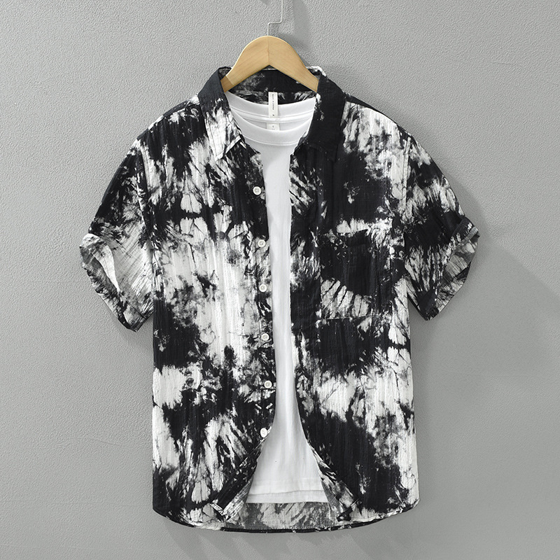 Áo sơ mi tay ngắn nam Nhật Bản – họa tiết nghệ thuật cá tính, form rộng thời trang, chất liệu Lyocell cao cấp, đa năng mặc hằng ngày