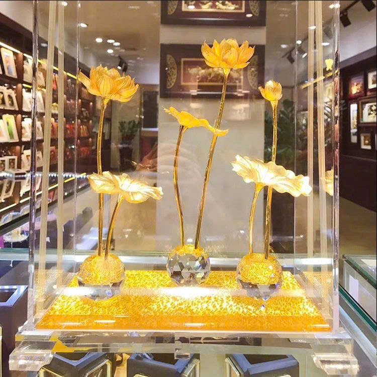 Hộp hồ sen 3 nhánh mạ vàng 24k cao cấp 