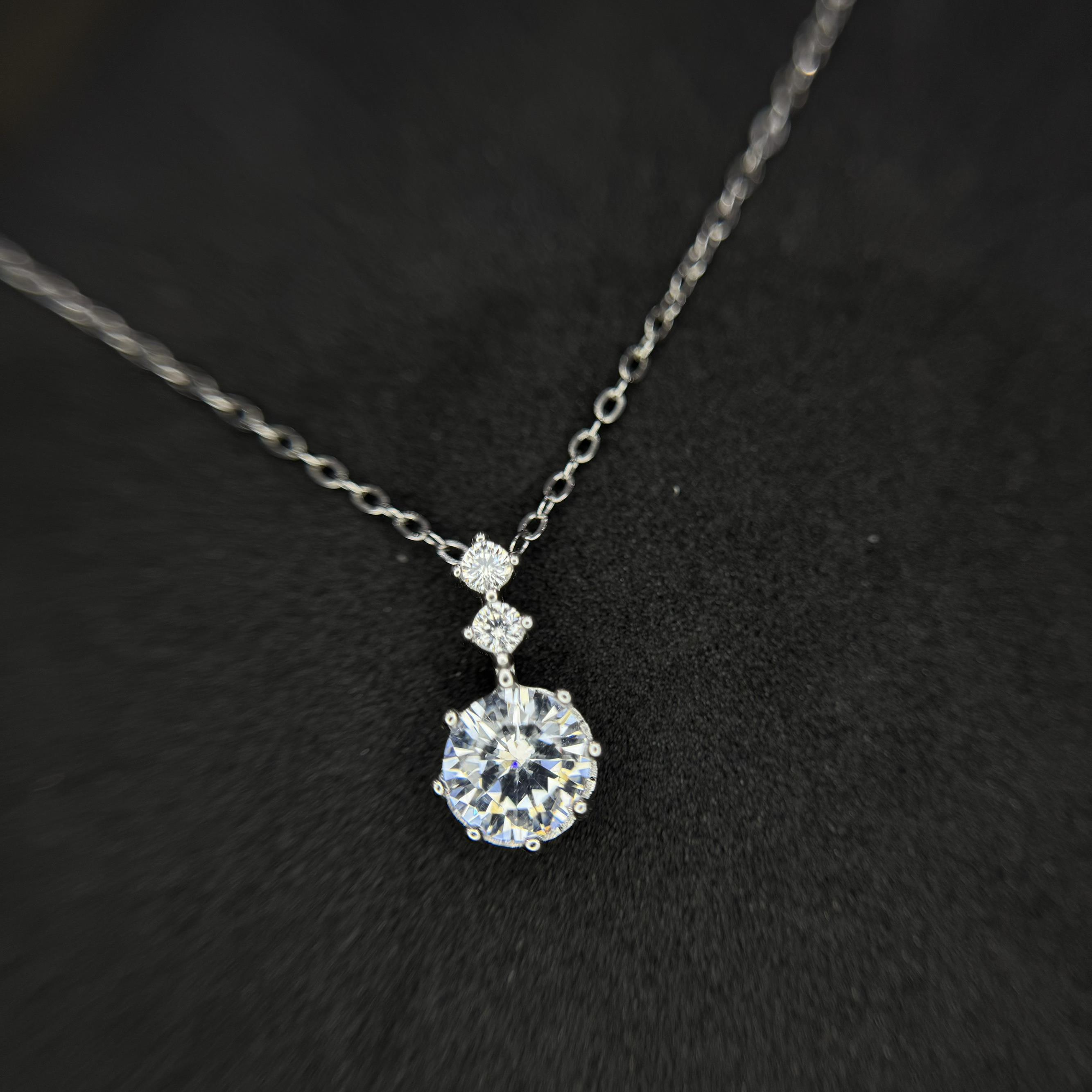 vòng cổ bạc ý xi kim mạ vàng trắng charm ba kim cương tròn